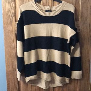 Striped sweater back button detail